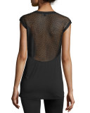 Mesh-Back Cap-Sleeve Sport Tee, Black