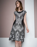 Flower Placed Twirl Dress, Black/White