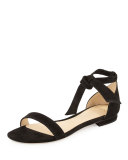 Clarita Suede Ankle-Tie Flat Sandal, Black