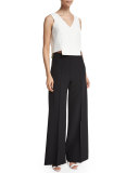 Sleeveless Cady V-Neck Cropped Shell, White