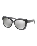 Square Mirrored Layered Sunglasses, Gray/Black