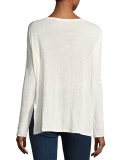 Rugby Relaxed Linen Long-Sleeve Tee, Blanc