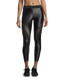 Frame Mesh-Panel Sport Leggings, Black/Black