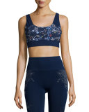 Lago Printed Technical-Knit Sports Bra, Midnight Peru Print