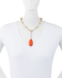 18K White Gold Coral Pendant Necklace with Diamonds & South Sea Pearls