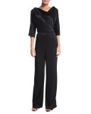 Liquid Satin Cowl-Neck Blouse, Caviar
