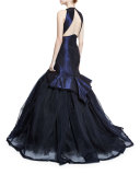Sleeveless V-Neck Mermaid Gown, Navy