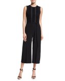 Sleeveless Cropped Wide-Leg Jumpsuit, Nero