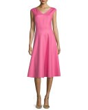 Cap-Sleeve Seamed Dress, Peony