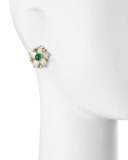 Emerald, Diamond & Moonstone Floral Button Earrings