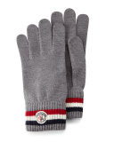 Logo-Striped Cashmere Knit Gloves, Gray