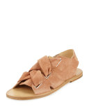Elda Suede Lace-Up Flat Sandal, Macaroon