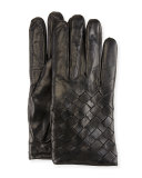 Leather Basketweave Gloves, Black