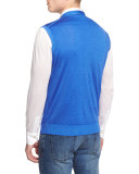 Cashmere-Blend Cardigan Vest, Royal
