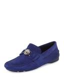 Suede Driver w/Silvertone Medusa Head, Blue