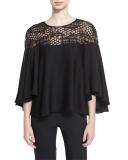 Angie Relaxed Sequined Tulle-Yoke Top, Black