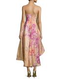 Strapless High-Low Embossed Gown, Floral