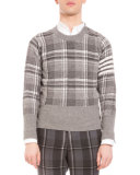 Plaid Intarsia Wool Sweater, Medium Gray