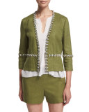 Embellished Linen Burlap Short Jacket 