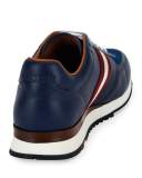 Leather Trainer Sneaker w/Trainspotting Stripe, Marine Blue