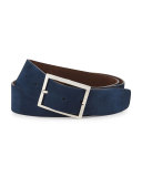 Reversible Suede Belt, Brown/Navy