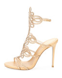 Laser-Cut Crystal 105mm Sandal, Gold