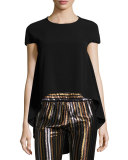 Ellie Cap-Sleeve High-Low Top, Black
