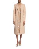 Long Open-Front Wool Coat, Suntan