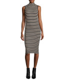 Sleeveless Striped Stretch Jersey Dress, Pink/Black