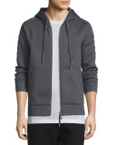 Zip-Up Hoodie with Moto Panels, Gunmetal