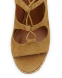 Raya Suede Lace-Up Wedge Sandal, Raw Umber
