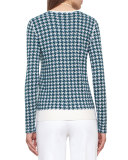 Houndstooth Jacquard Crewneck Sweater, Seabiscuit/Moonstone