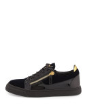 Men's Velvet & Patent Leather Low-Top Sneaker, Navy