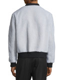 Shearling Fur Bomber Jacket w/Contrast Trim
