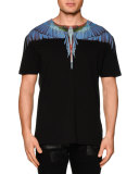 Multi Feather-Print Short-Sleeve Tee, Black Multi