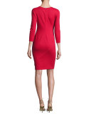 Ruched 3/4-Sleeve Sheath Dress, Red