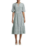 Floral Flutter-Sleeve Ruffled Dress, Multi