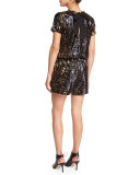 Short-Sleeve Sequined Short Romper