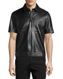 Hero 02 Lamb Leather Short-Sleeve Shirt, Darkest Black