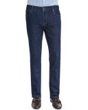 Five-Pocket Straight-Leg Denim Jeans, Indigo