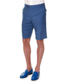 Flat-Front Cashmere Shorts, Blue