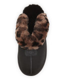 Leopard-Print Mule Shearling Slipper, Black