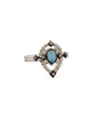Petite New World Midnight Pear-Shaped Blue Quartz Triplet Ring with Diamonds