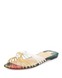 O Novt Knotted Flat Red Sole Slide Sandal, Black/Multi