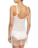 Charleston Scoop-Neck One-Piece Swimsuit W/Fringe, Ivory