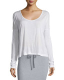 Long-Sleeve Jersey Scoop-Neck Tee, White