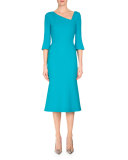 Dagnall Trumpet-Sleeve Dress, Aqua