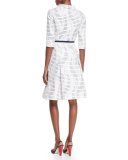 Button-Front Herrera Dress, Red/Navy/White