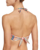 Flight Printed Underwire Bustier Swim Top, Peach