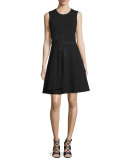 Eleni Sleeveless Lace-Appliqué Dress, Black